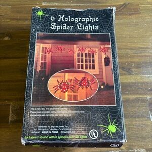 Vintage Strand Holographic 6 Spider Lights Halloween 9 Feet Orange Spooky